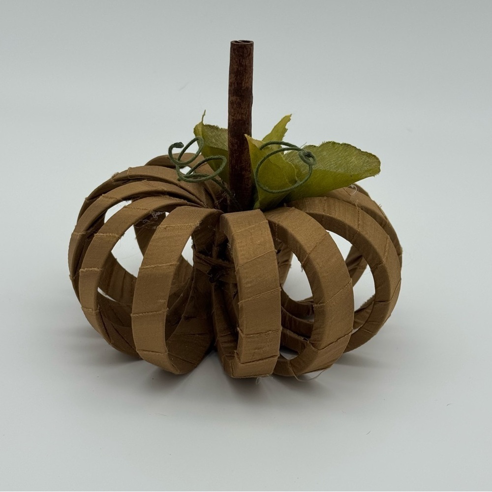 Satin Wrapped Pumpkin Decor Fall Decorations Autumn Halloween Brown Beige New